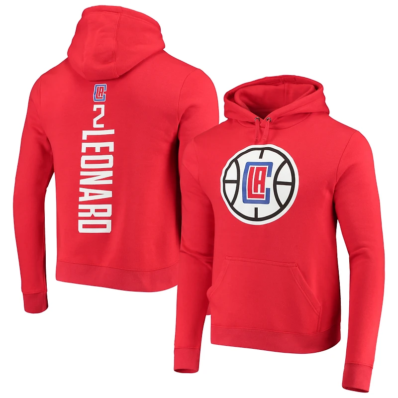 Men's Fanatics Kawhi Leonard Red LA Clippers Playmaker Name & Number Fitted Pullover Hoodie