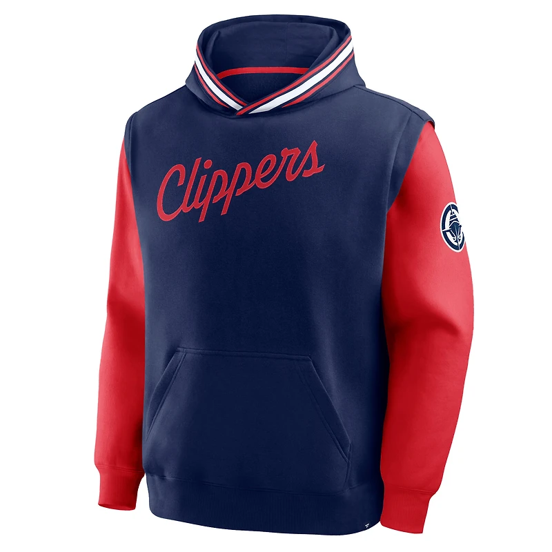 Men's Fanatics Navy/Red LA Clippers Half Court Shot Clock Fastbreak Hoodie