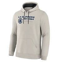 Men's Fanatics Off White LA Clippers Crossover Collection Blocked Shot Premium Pullover Hoodie