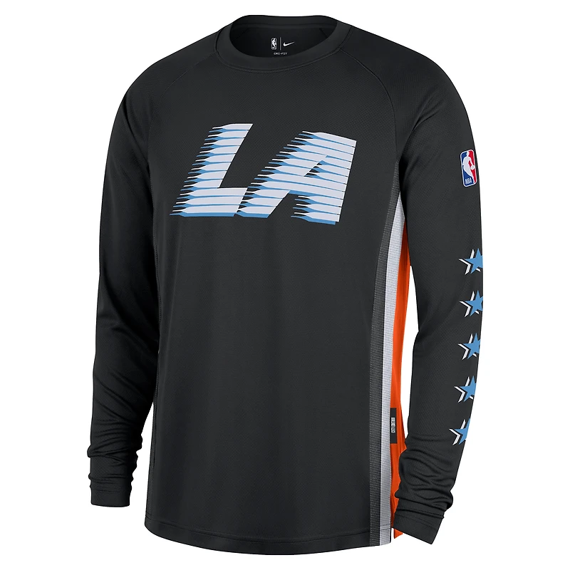 T-shirt d'entraînement à manches longues Nike LA Clippers City Edition 2025/26 pour homme, noir, authentique, Dri-FIT, avant-match