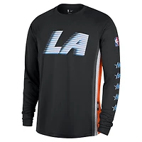 T-shirt d'entraînement à manches longues Nike LA Clippers City Edition 2025/26 pour homme, noir, authentique, Dri-FIT, avant-match
