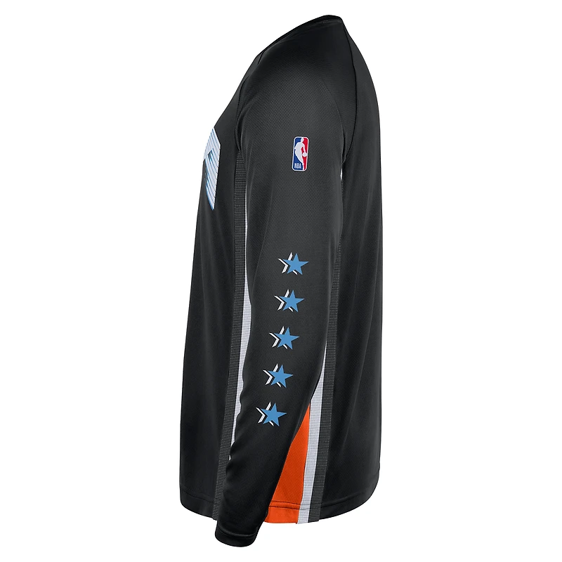 T-shirt d'entraînement à manches longues Nike LA Clippers City Edition 2025/26 pour homme, noir, authentique, Dri-FIT, avant-match