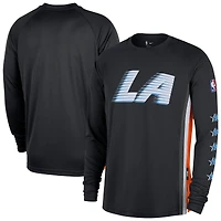 T-shirt d'entraînement à manches longues Nike LA Clippers City Edition 2025/26 pour homme, noir, authentique, Dri-FIT, avant-match