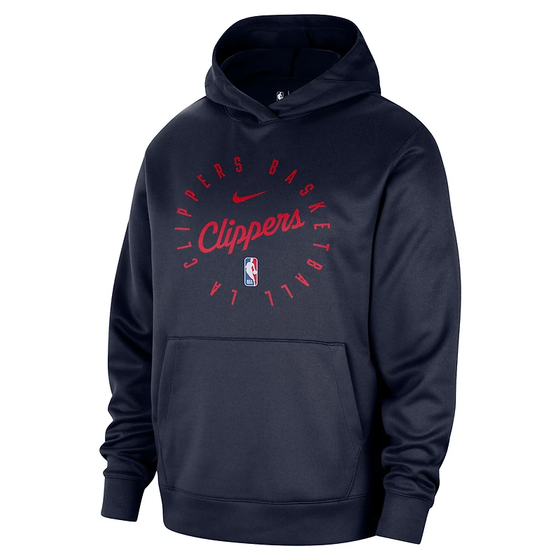 Men's Nike Navy LA Clippers 2024/25 Spotlight On-Court Practice Performance Pullover Hoodie