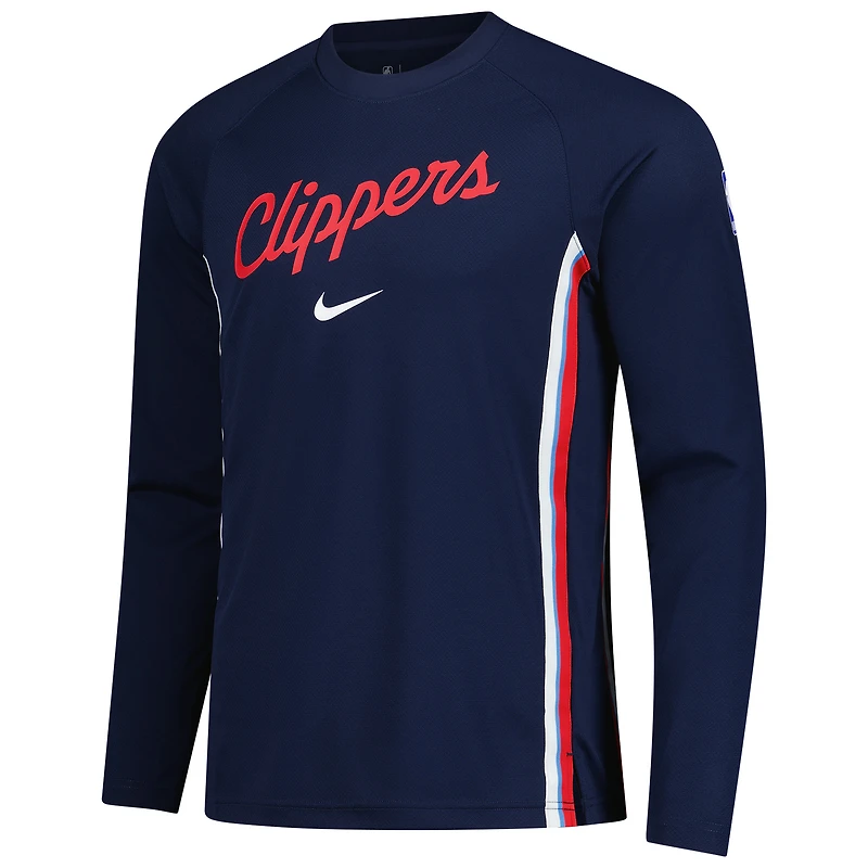 Maillot de tir Nike bleu marine LA Clippers 2025/26 Authentic Pre-Game Legend Dri-FIT à manches longues pour homme