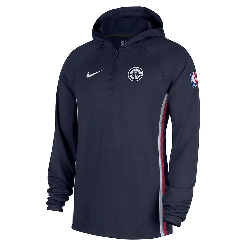 Veste à capuche Nike Navy LA Clippers Authentic On Court Zone Quarter-Zip Dri-FIT pour homme