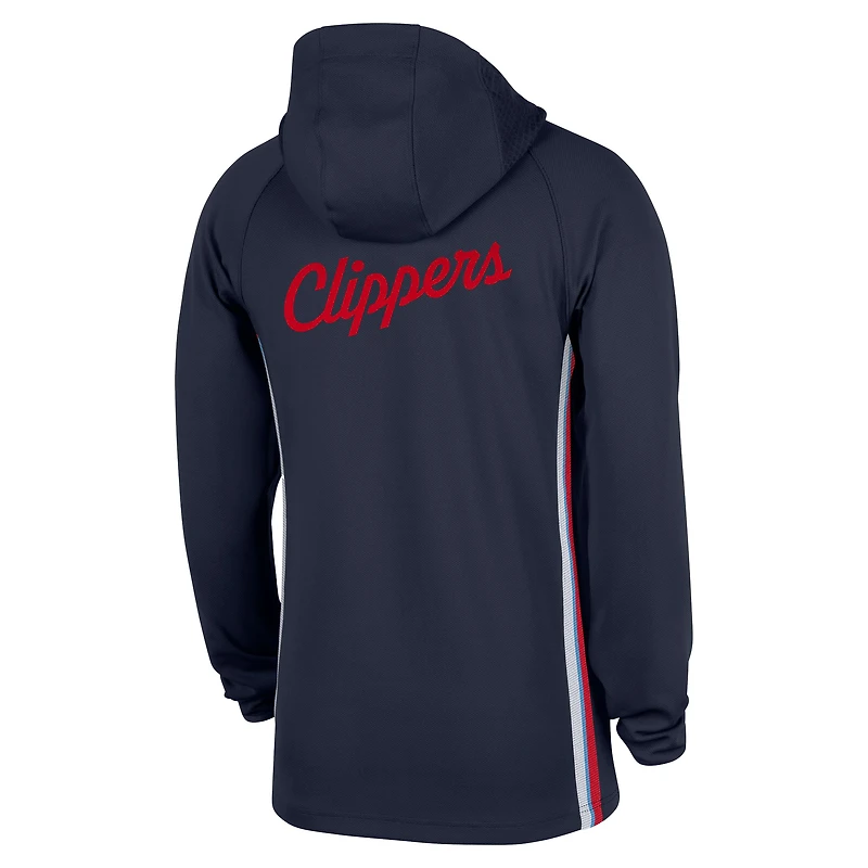 Veste à capuche Nike Navy LA Clippers Authentic On Court Zone Quarter-Zip Dri-FIT pour homme