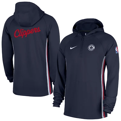 Men's Nike  Navy LA Clippers Authentic On Court Zone Quarter-Zip Dri-FIT Hoodie Jacket