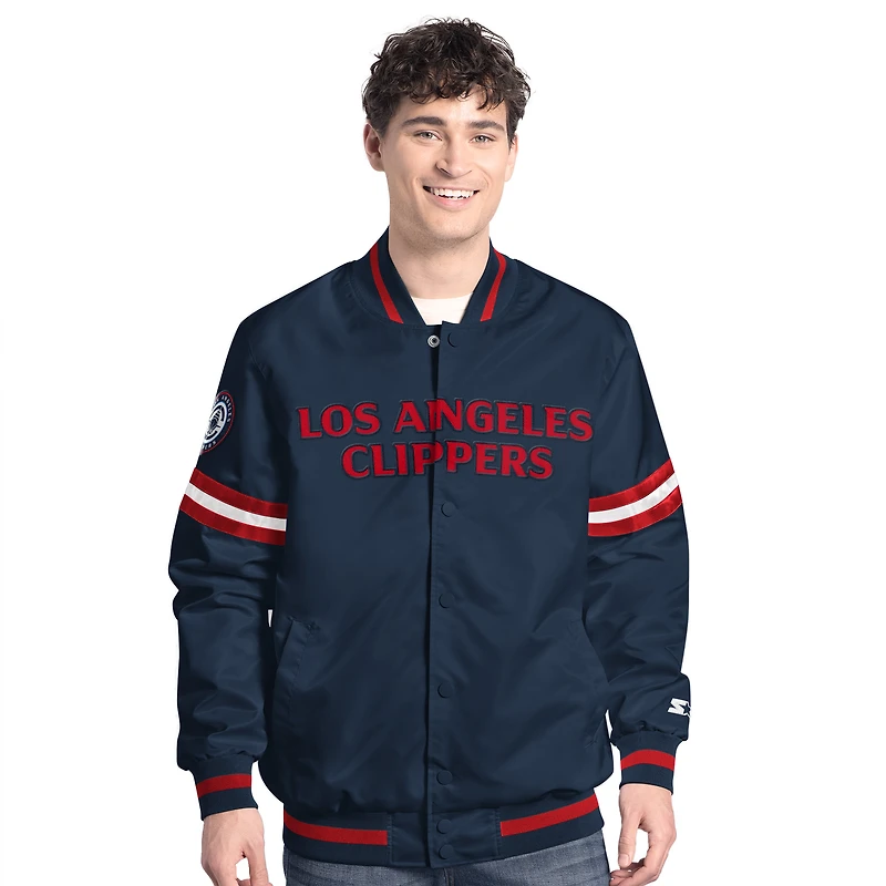 Veste universitaire à boutons-pression LA Clippers Scout pour homme bleu marine/rouge