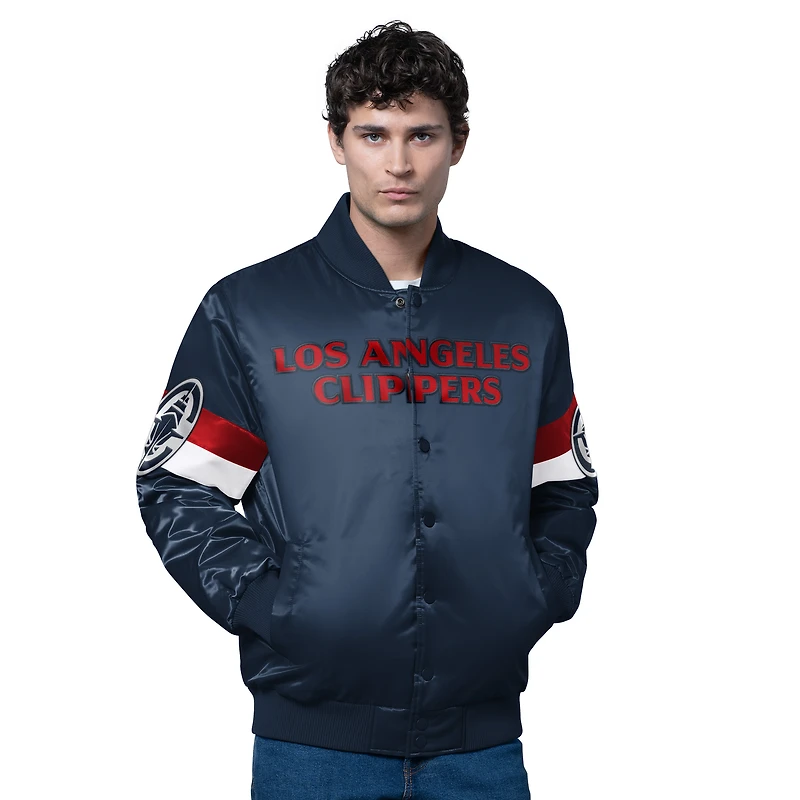Veste en satin à boutons-pression triple option pour homme des LA Clippers, bleu marine