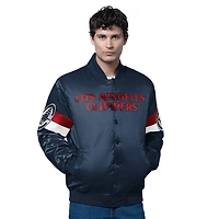 Veste en satin à boutons-pression triple option pour homme des LA Clippers, bleu marine