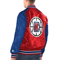 Veste universitaire à bouton-pression en satin pour hommes Starter Red/Royal LA Clippers Renegade