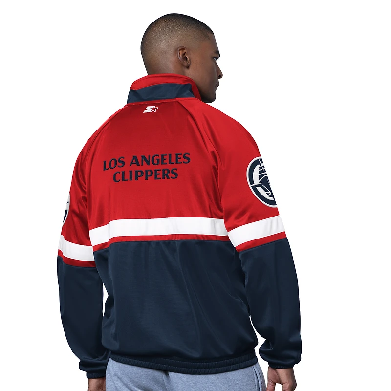 Men's Starter Red/White LA Clippers The Veteran Tricot Track Raglan Full-Zip Jacket