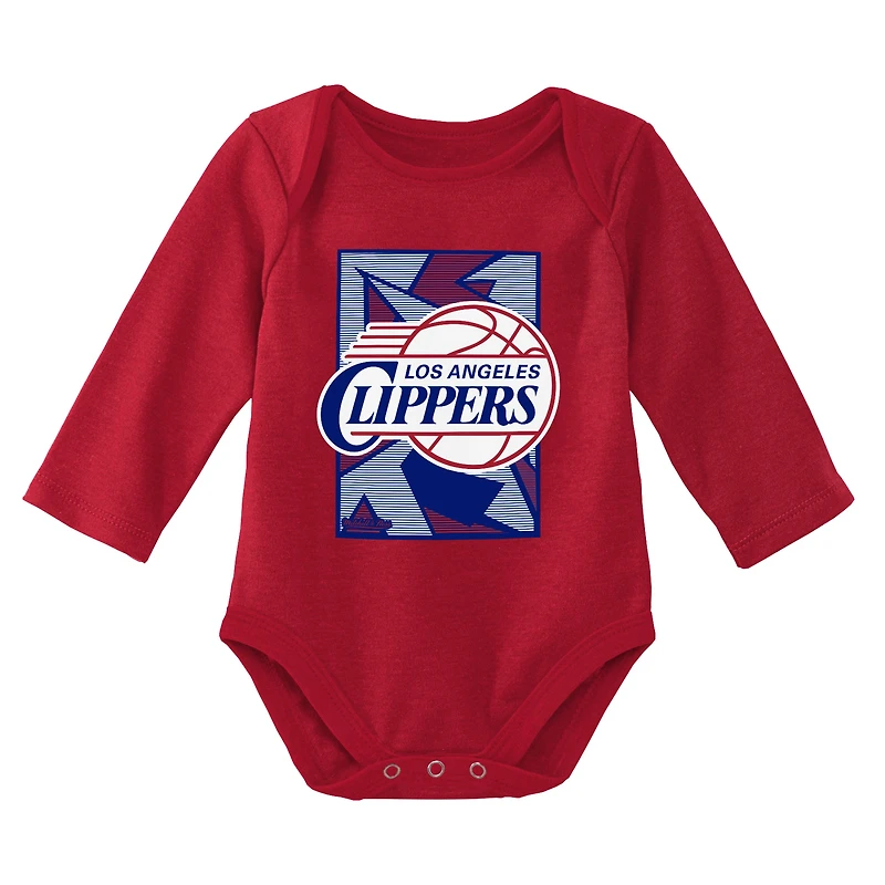 Newborn & Infant Mitchell Ness Royal/Red LA Clippers 3-Piece Hardwood Classics Bodysuits Cuffed Knit Hat Set