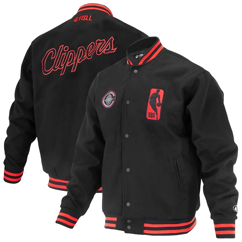 Veste universitaire unisexe FISLL noire LA Clippers Logoman Shadow Collection à boutons-pression