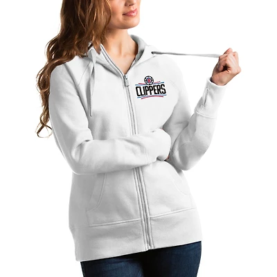 Women's Antigua White LA Clippers Victory Full-Zip Hoodie