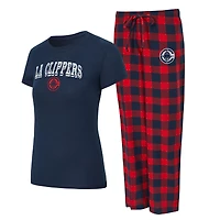 Ensemble pyjama en flanelle Concepts Sport Avondale pour femme, bleu marine et rouge, motif LA Clippers.