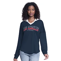 Women's G-III 4Her by Carl Banks Navy LA Clippers Bench Player Oversized Long Sleeve Hooded Top