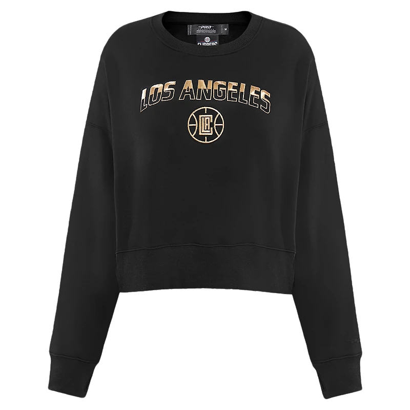 Women's Pro Standard  Black LA Clippers Glam Cropped Pullover Sweatshirt