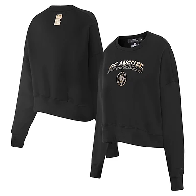 Women's Pro Standard  Black LA Clippers Glam Cropped Pullover Sweatshirt