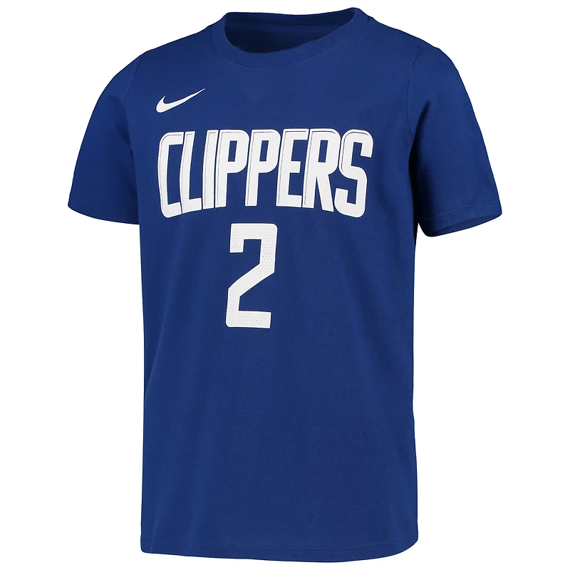 T-shirt de performance Nike Kawhi Leonard LA Clippers Icon Edition bleu pour jeune avec nom et numéro