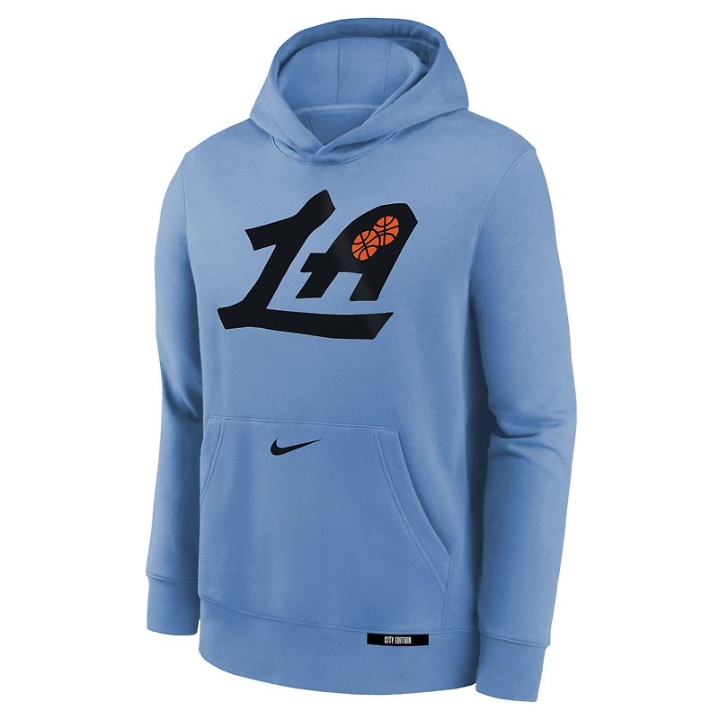 Youth Nike  Light Blue LA Clippers 2024/25 City Edition Club Fleece Pullover Hoodie