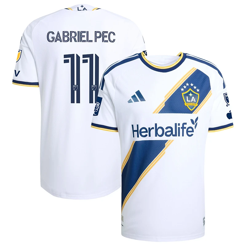 Men's adidas Gabriel Pec White LA Galaxy 2026 The VeloCITY Kit On-Field Authentic Patch Jersey