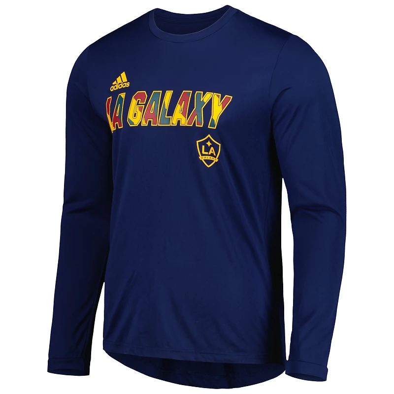Men's adidas Navy LA Galaxy Jersey Hook AEROREADY Long Sleeve T-Shirt
