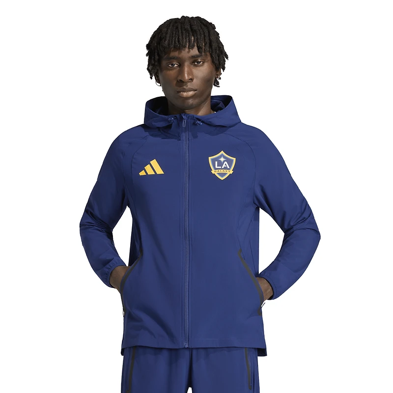 Men's adidas  Navy LA Galaxy Tiro Travel Full-Zip Hooded Windbreaker