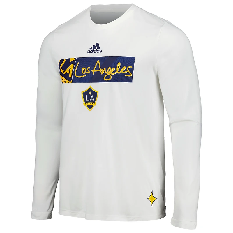 Men's adidas White LA Galaxy 2024 Jersey Hook AEROREADY Long Sleeve T-Shirt