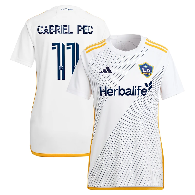 Maillot de joueur adidas Gabriel Pec blanc LA Galaxy 2024 Angelino Kit Replica pour femme