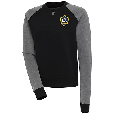 Women's Antigua  Black/White LA Galaxy Flier Bunker Tri-Blend Pullover Sweatshirt