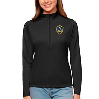 Women's Antigua Black LA Galaxy Tribute Quarter-Zip Pullover Top