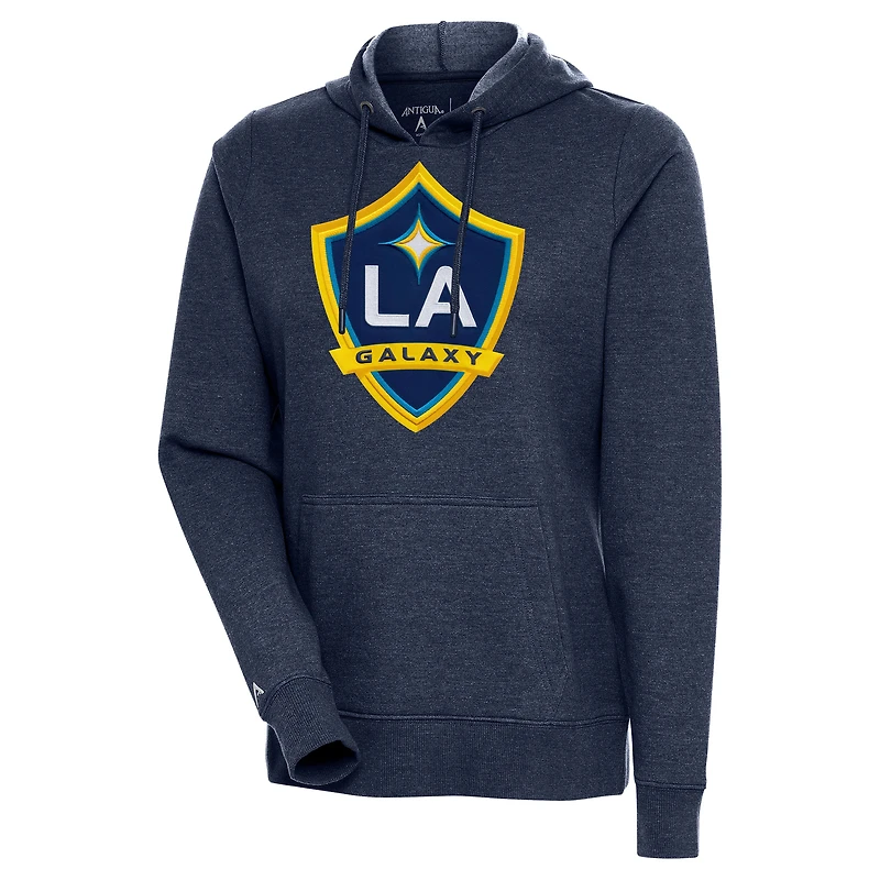 Women's Antigua Heather Navy LA Galaxy Full Front Action Pullover Hoodie
