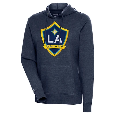 Women's Antigua Heather Navy LA Galaxy Full Front Action Pullover Hoodie