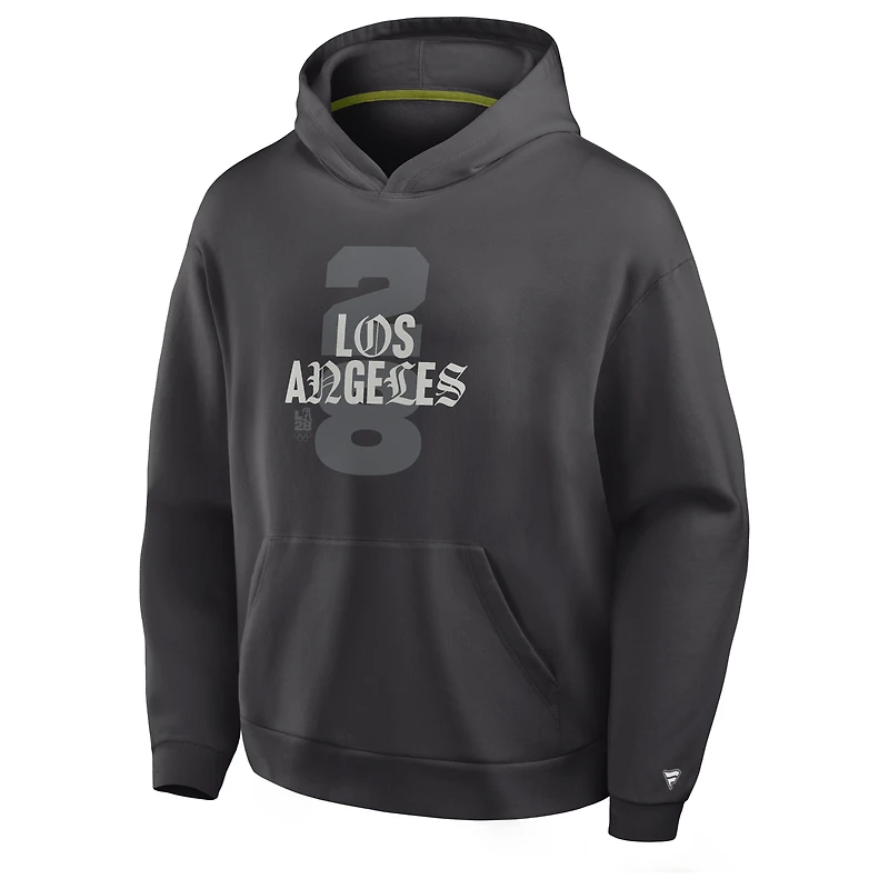Sweat à capuche oversize Fanatics LA28 pour homme, couleur anthracite, inspiré des Jeux olympiques d'été.