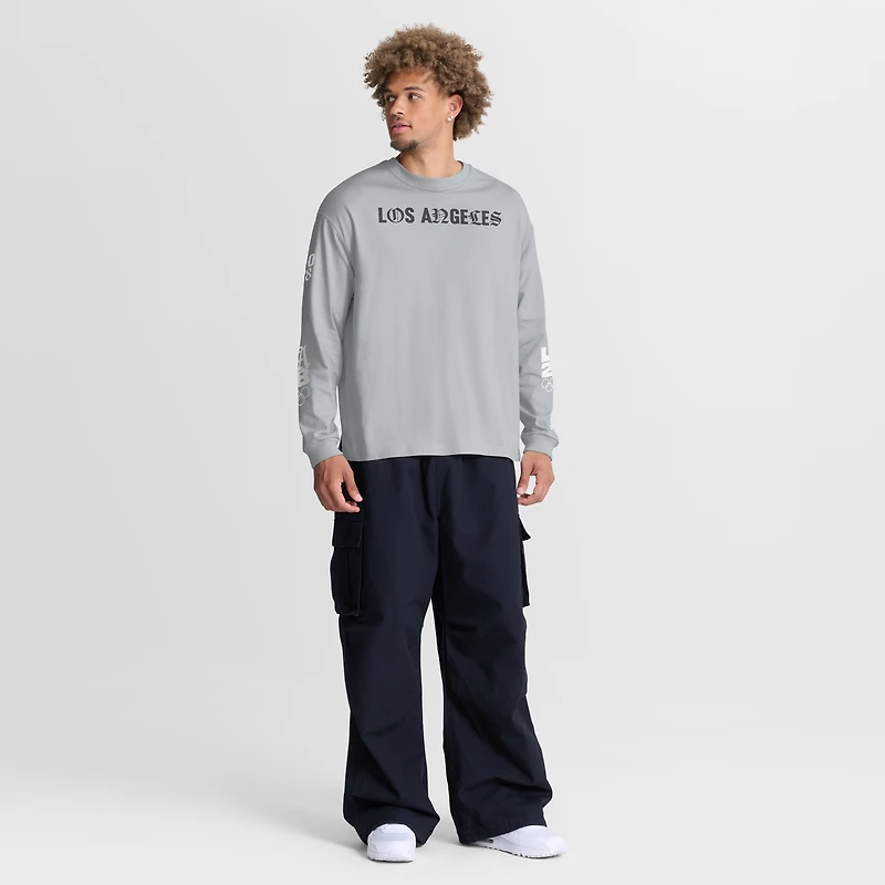 T-shirt à manches longues Fanatics gris LA28 pour homme, coupe oversize, édition spéciale Jeux olympiques d'été.