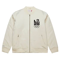 Veste bomber zippée en satin crème Mitchell & Ness LA28 Summer Olympics pour homme