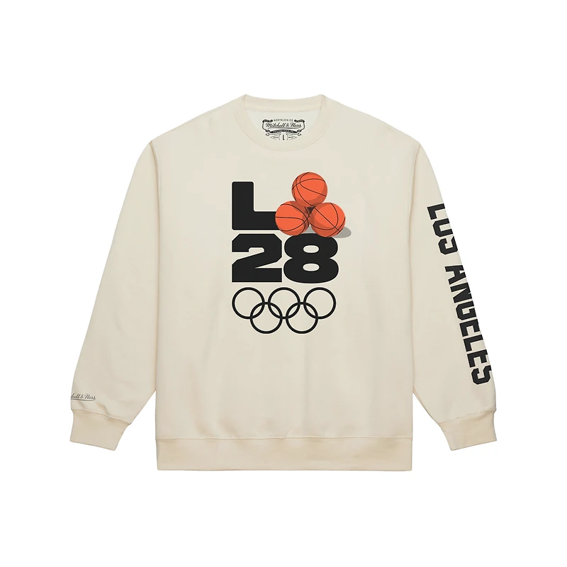 Men's Mitchell & Ness Cream LA28 x NBA All-Star Game Fleece Crewneck Sweatshirt