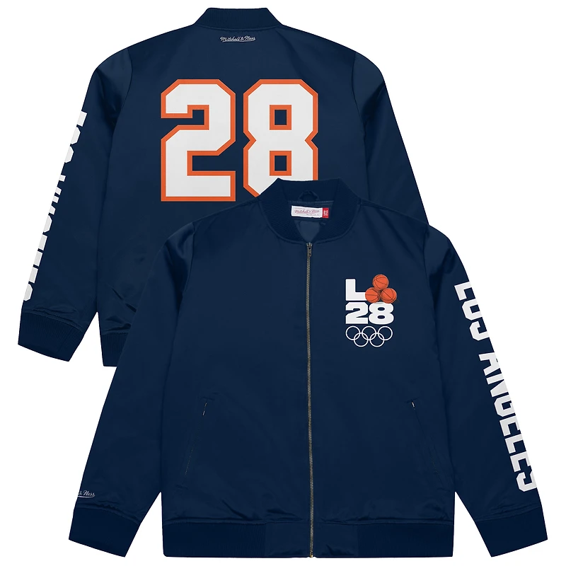 Veste bomber zippée en satin bleu marine Mitchell & Ness LA28 x NBA All-Star Game pour homme