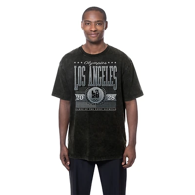 T-shirt New Era noir pour homme, édition limitée Jeux olympiques d'été de Los Angeles 2028, délavage minéral