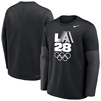 Men's Nike Black LA28 Coaches Retro Stripe Therma-FIT Long Sleeve Top