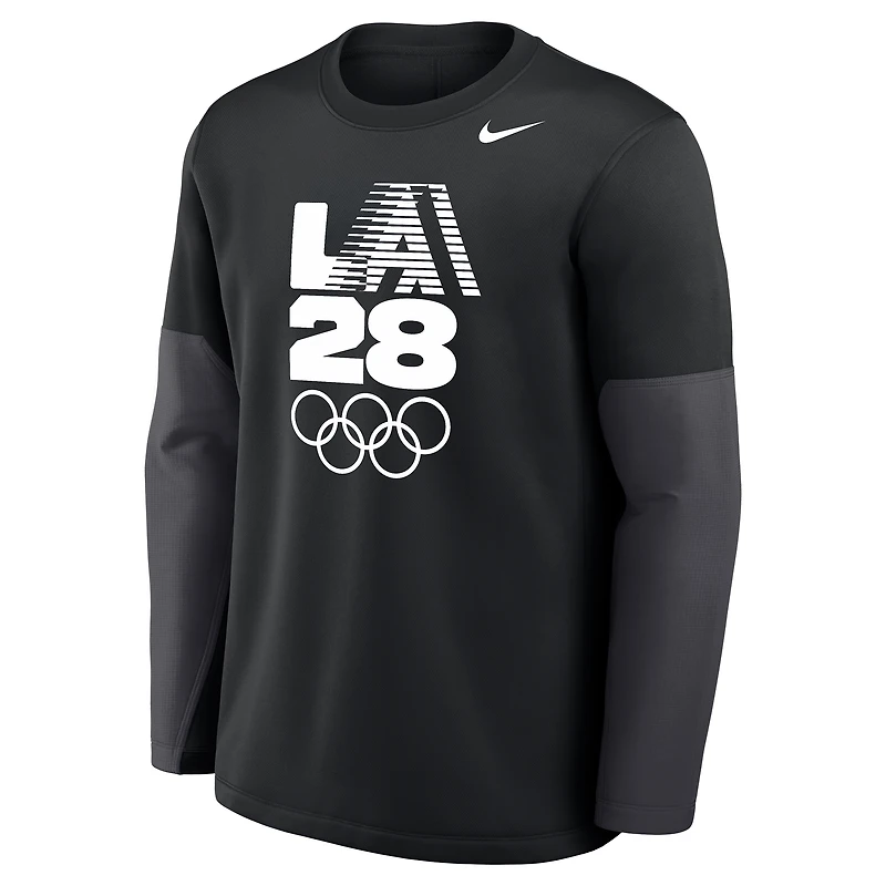 Men's Nike Black LA28 Coaches Retro Stripe Therma-FIT Long Sleeve Top