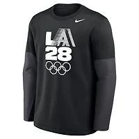 Men's Nike Black LA28 Coaches Retro Stripe Therma-FIT Long Sleeve Top