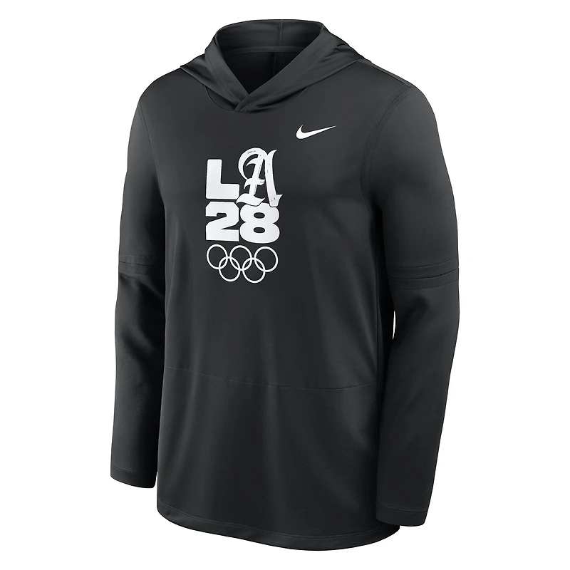 Men's Nike Black LA28 Summer Olympics Lightweight Dri-FIT Long Sleeve Hoodie T-Shirt
