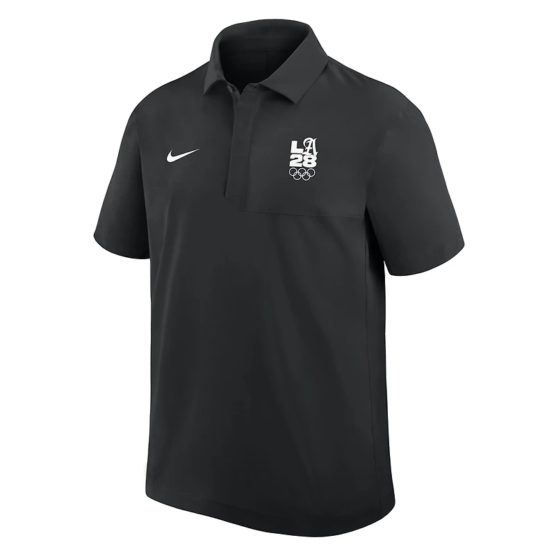 Men's Nike Black LA28 Summer Olympics Script Logo Woven Polo