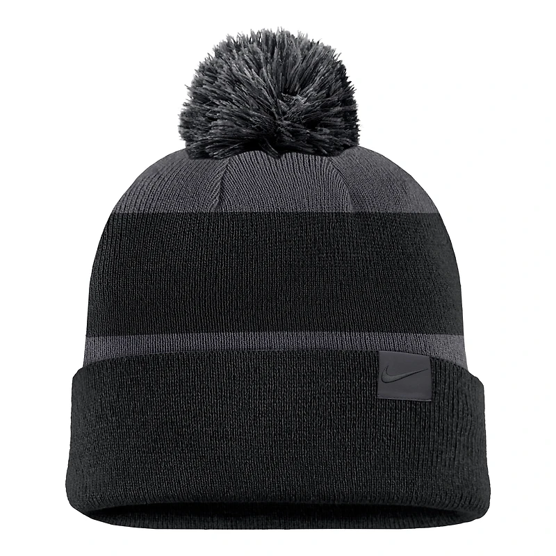 Men's Nike Black LA28 Summer Olympics Script Peak Stripe Cuffed Knit Hat with Pom