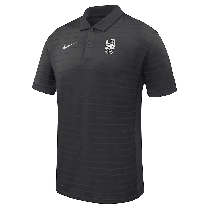Polo Nike LA28 pour homme, noir, rayures de la victoire, Jeux olympiques d'été, technologie Dri-FIT