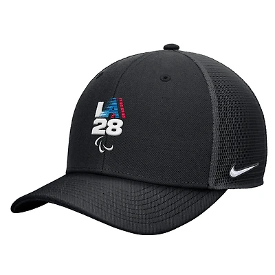 Men's Nike Black LA28 Summer Paralympics Retro Stripe Rise Adjustable Trucker Hat