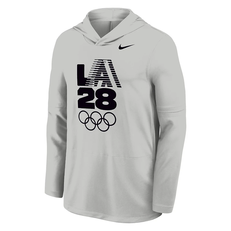 Men's Nike Gray LA28 Summer Olympics Lightweight Dri-FIT Long Sleeve Hoodie T-Shirt